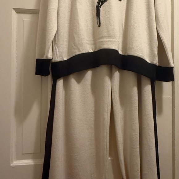 Chic Beige and Black Women's Pantsuit real black embellishment on top. - Picture 2 of 6